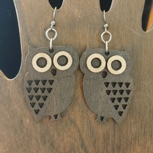 VTG Wooden Owl Earrings (049)